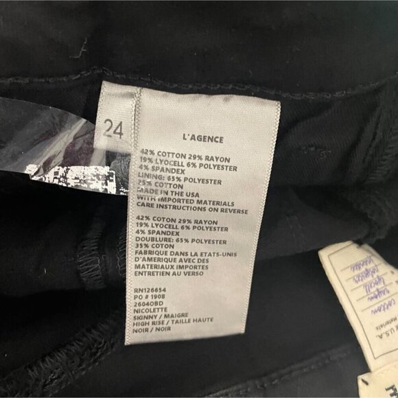 L'AGENCE Size 24  Nicolette High-Rise Safety Pin Jeans Black Skinny - Picture 12 of 12